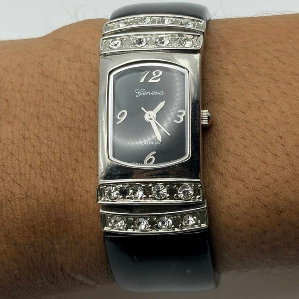Silver & Black Crystal Geneva Watch